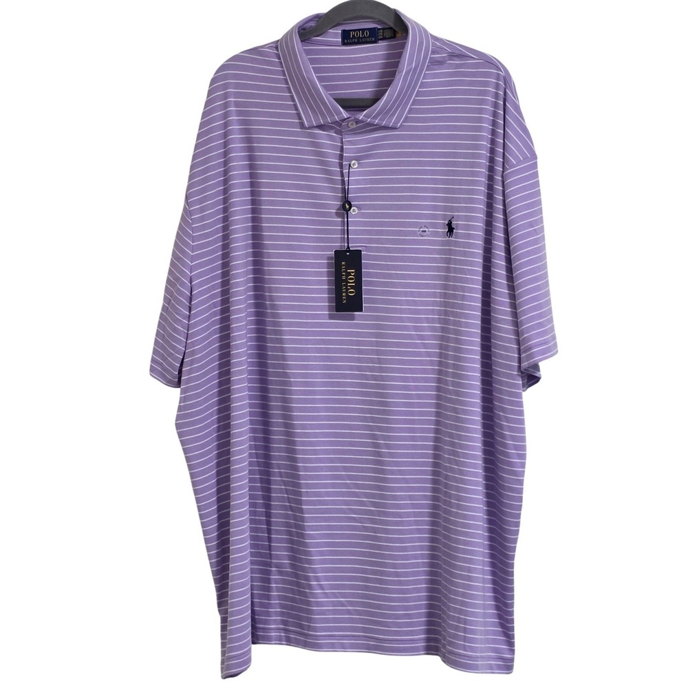 Polo Ralph Lauren Men 4XB Shirt Purple Striped Short Sleeve Cotton Pony Logo New